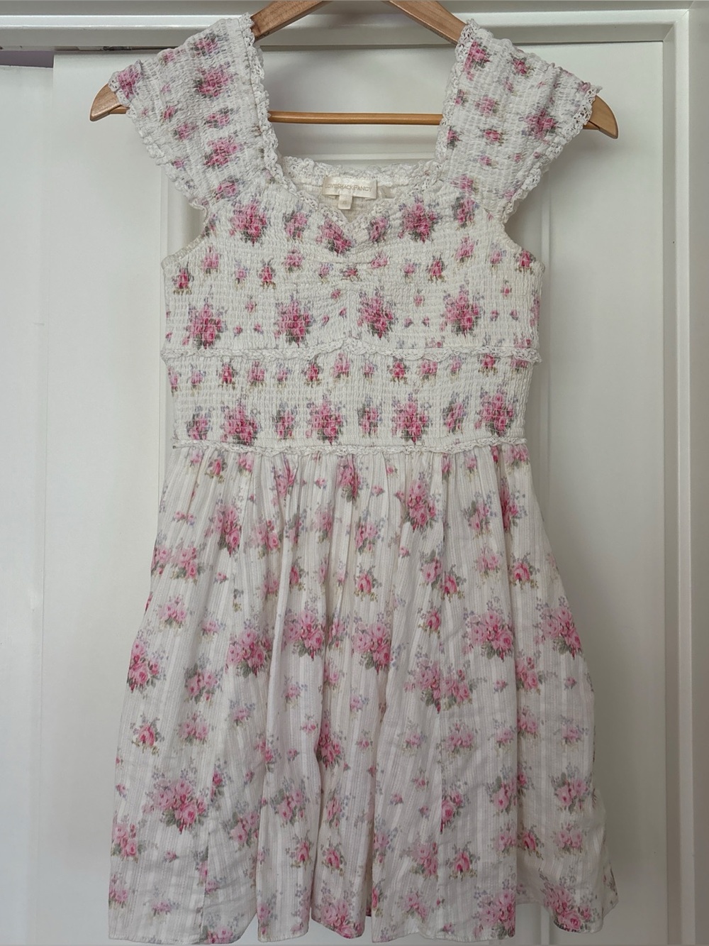 LoveShackFancy Siona  Dress White with Pink Floral Print